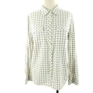 Talbots Shirt Ivory Gray Silver Plaid Button Down
